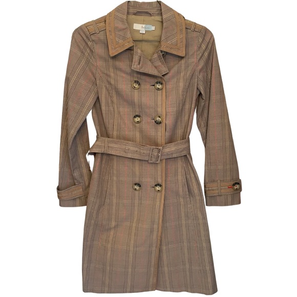 BODEN - Tan Plaid Pattern Belted Trench Coat - Size 4 US - Picture 1 of 8